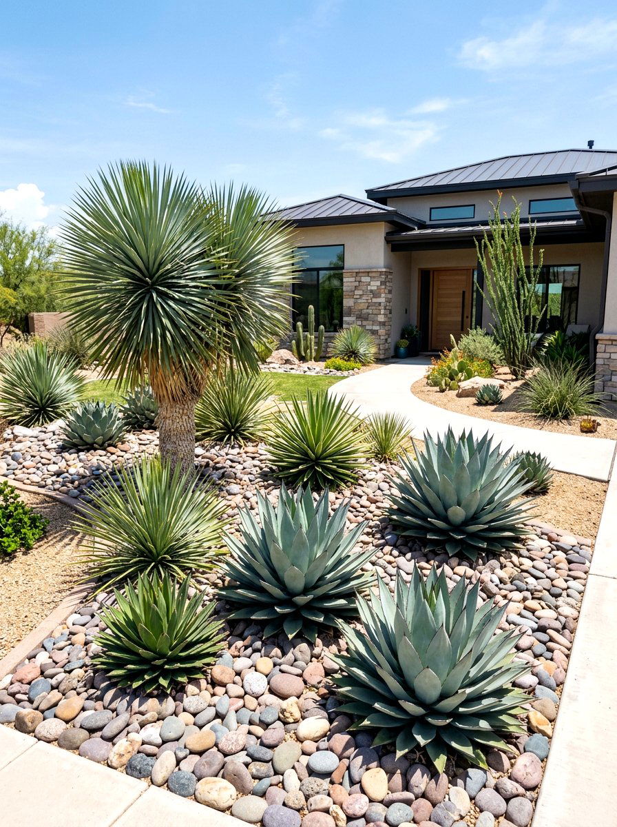 Yucca And Agave Garden - 30 low water front yard ideas