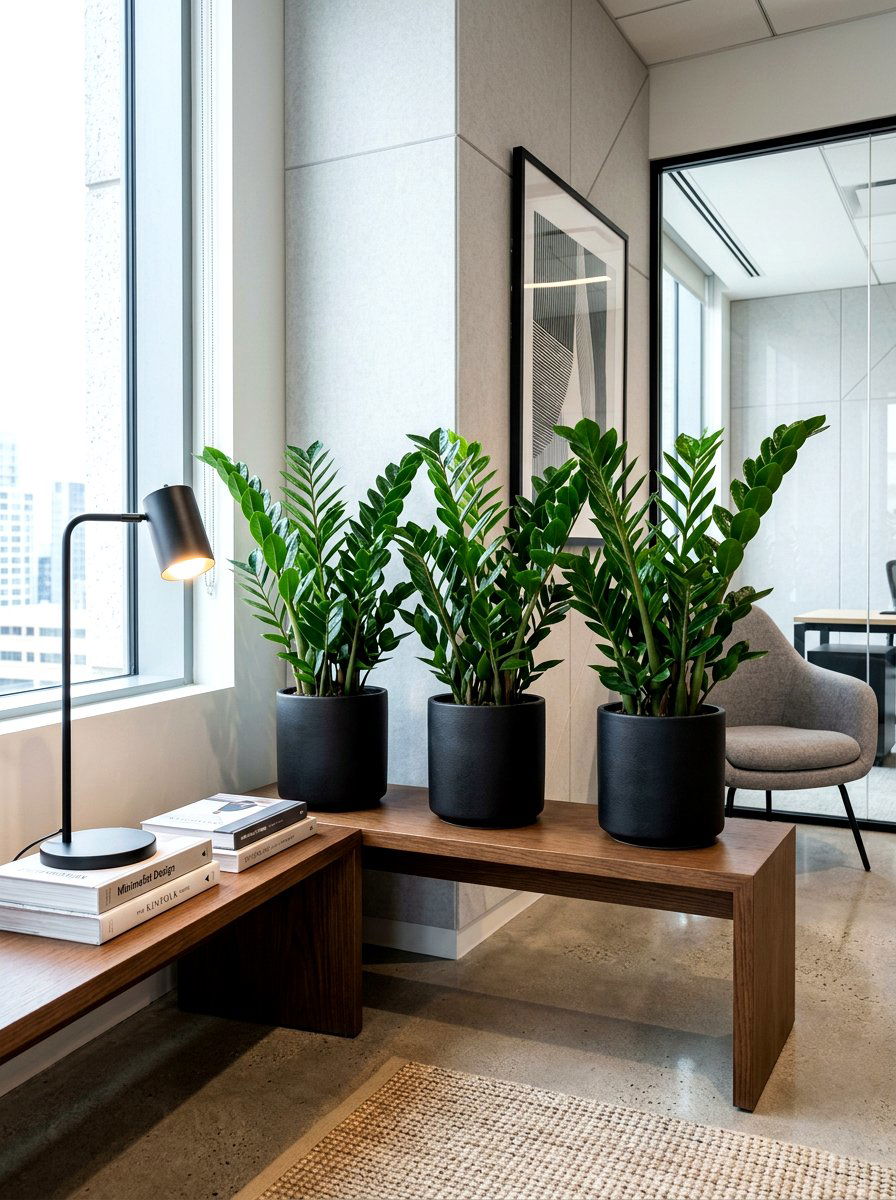 ZZ plant arrangement - 30 office plant corner ideas