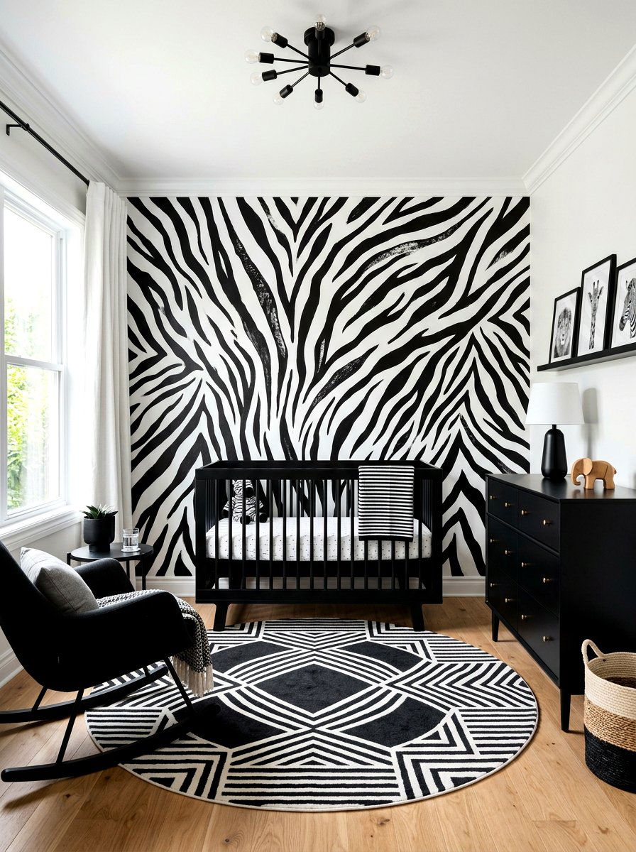 Zebra Print Nursery Mural - 30 safari wall mural nursery ideas