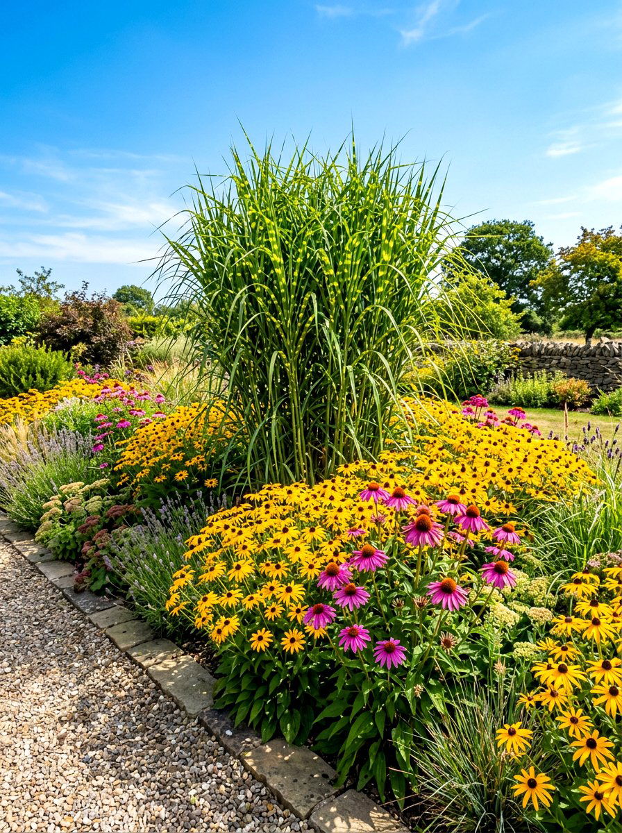 Zebra grass focal point border - 30 ornamental grass border ideas