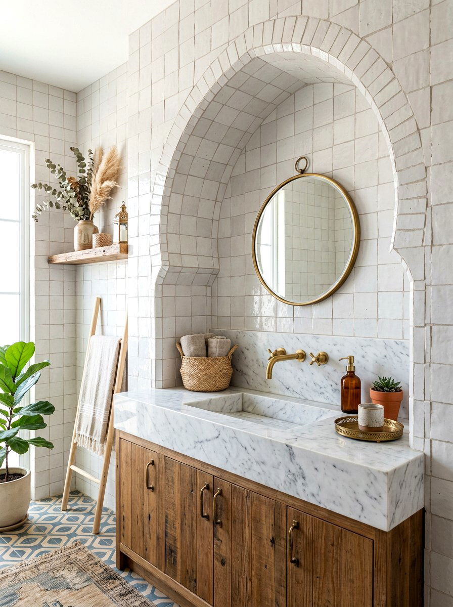 Zellige Tile Arched Niche - 30 arched vanity niche ideas