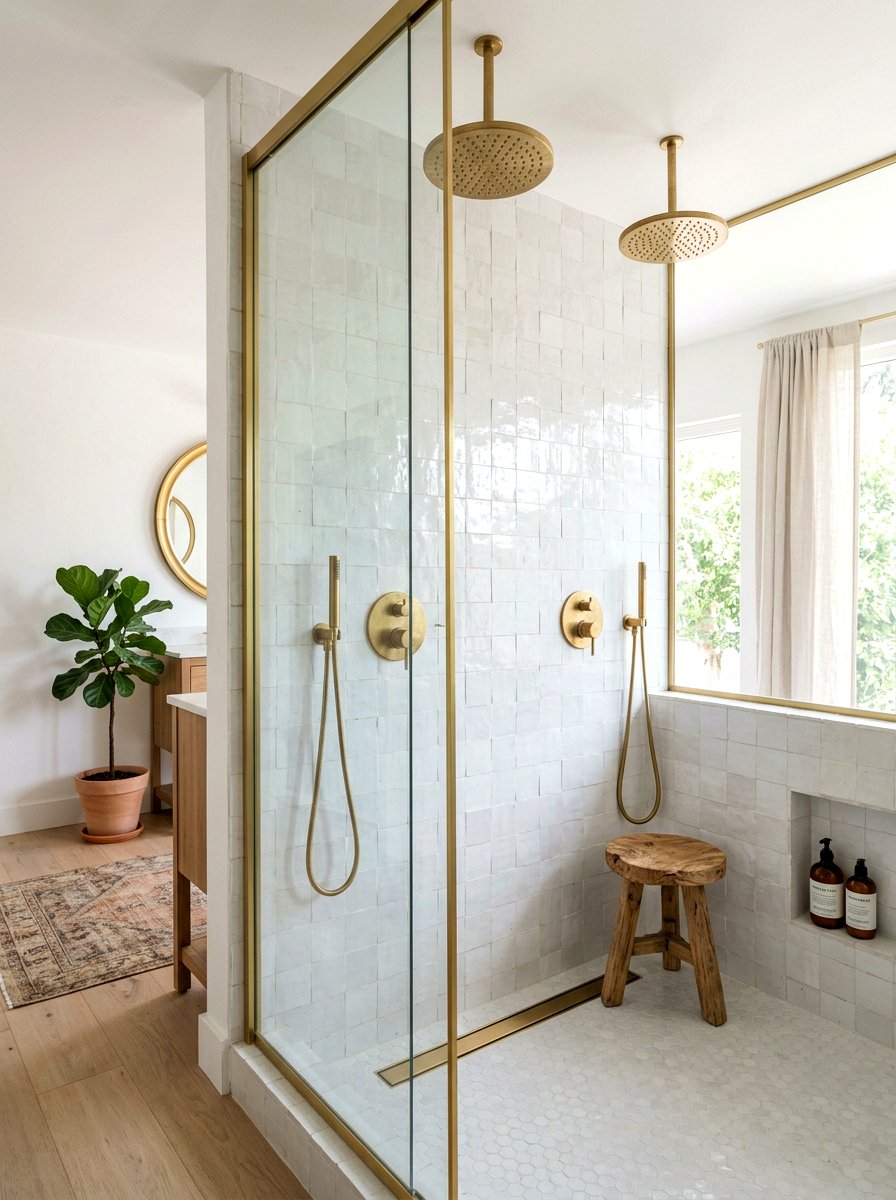 Zellige Tile Double Shower - 30 double shower wall ideas