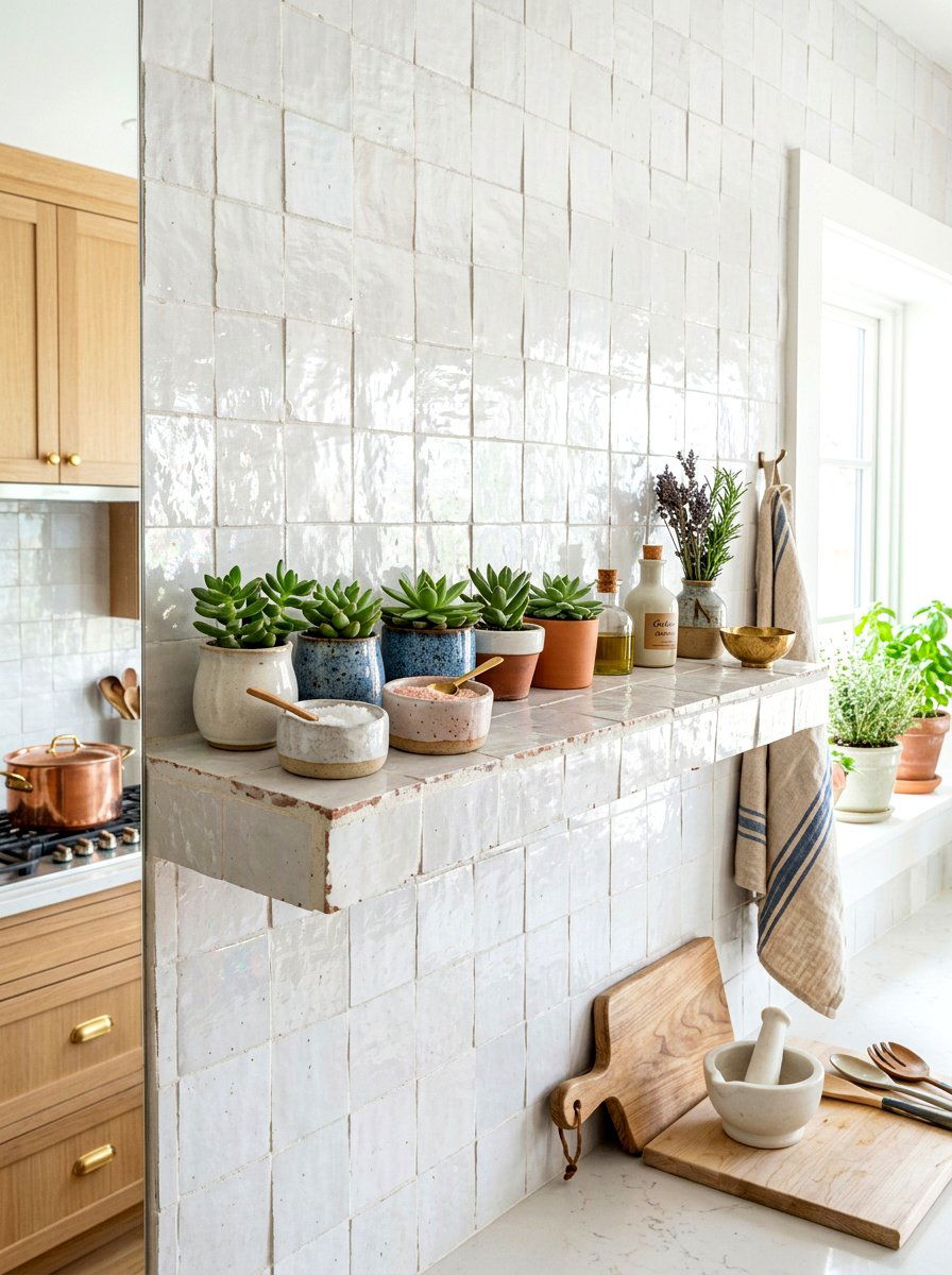 Zellige Tile Shelf - 30 French cottage kitchen shelf ideas