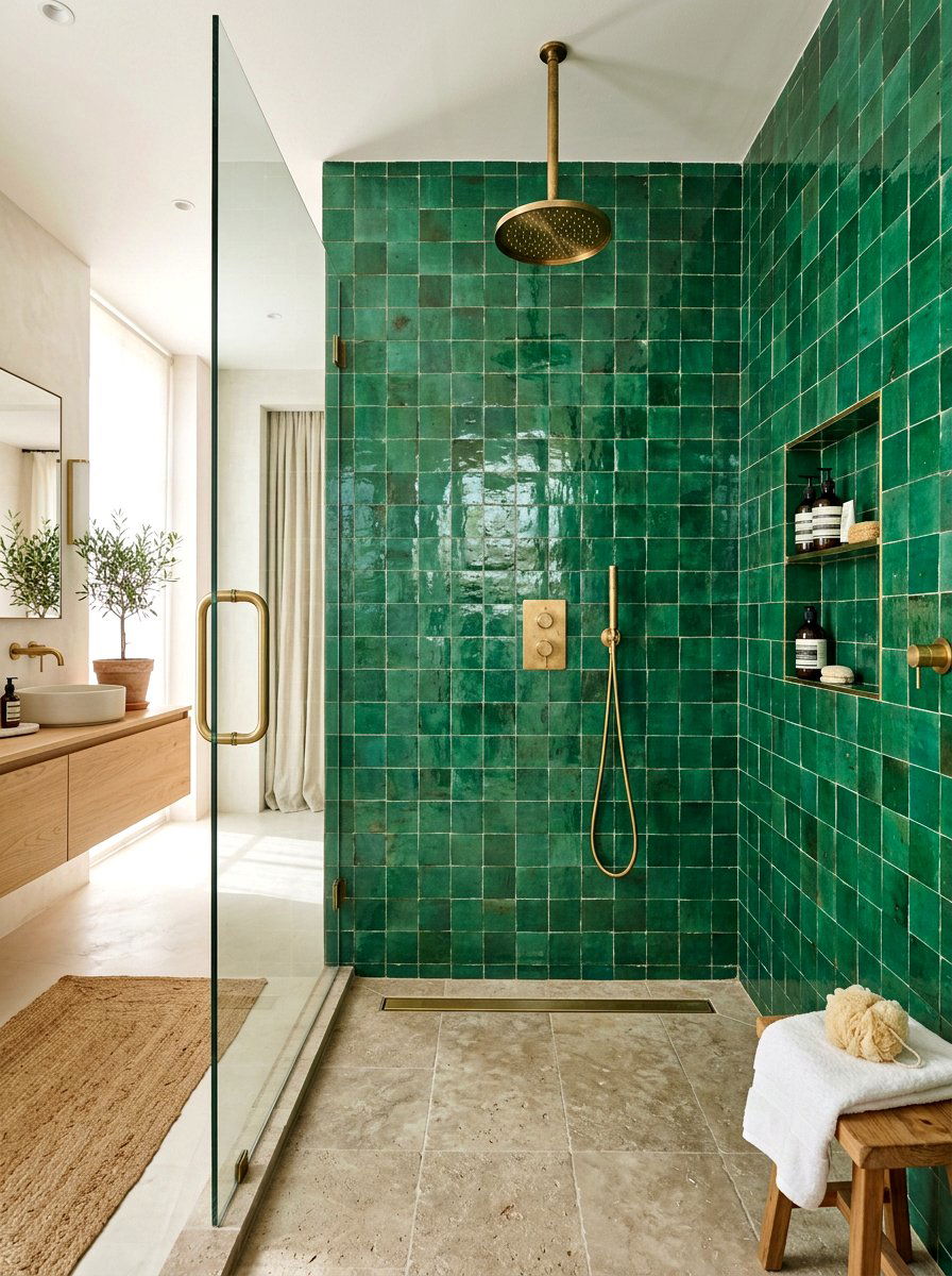 Zellige Tile Shower - 30 curbless shower ideas