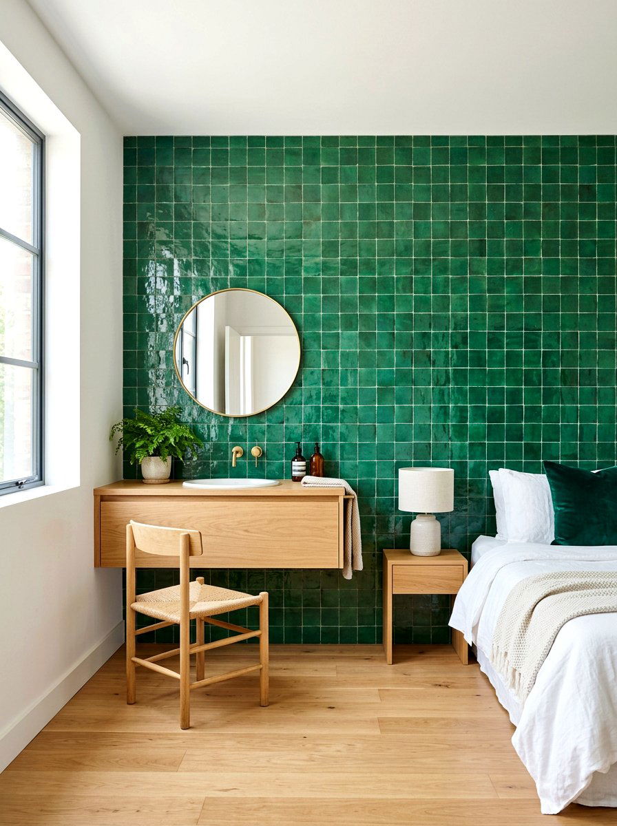 Zellige Tile Wall - 30 Moroccan bedroom ideas