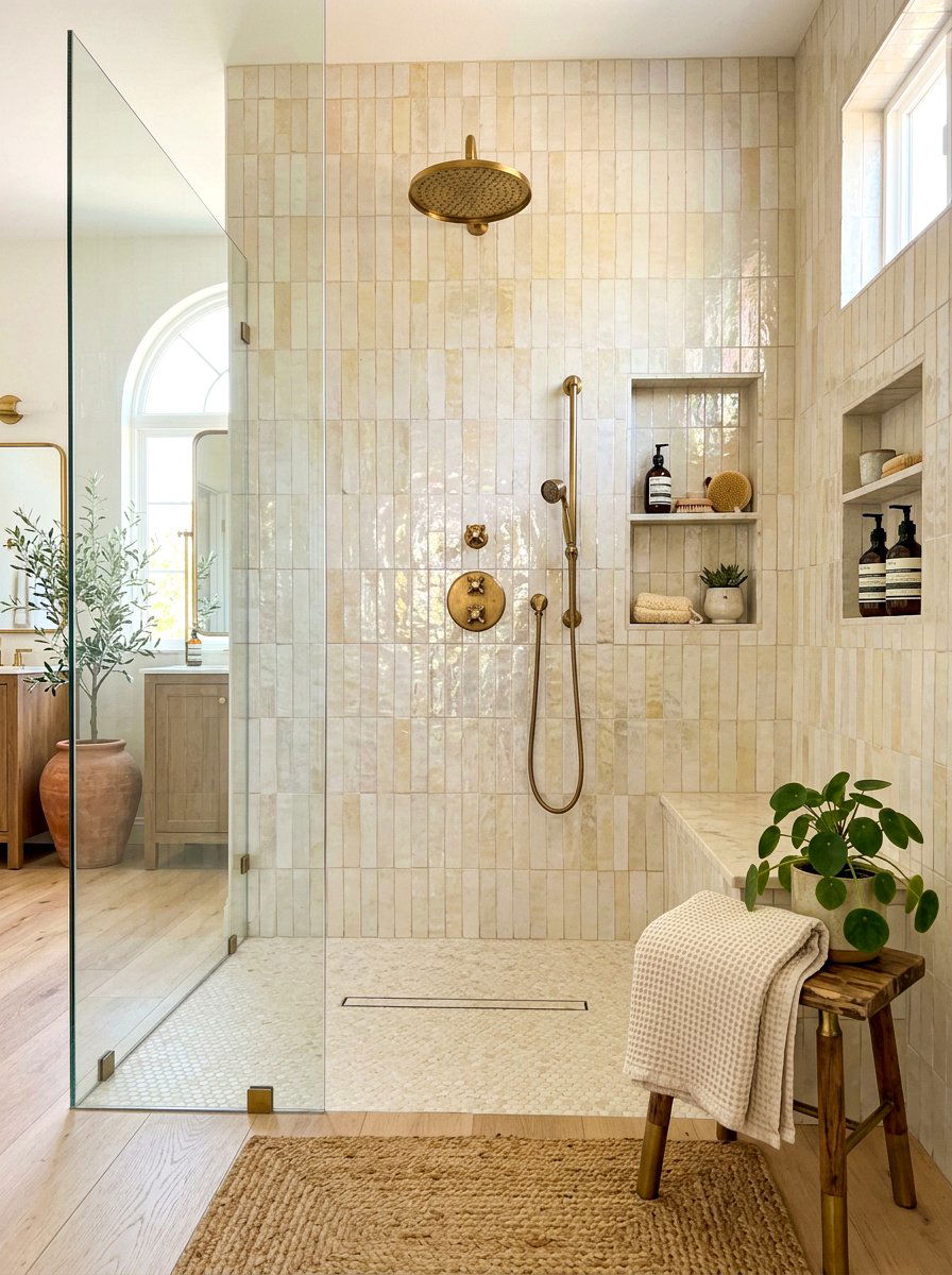Zellige Vertical Tile Shower - 30 vertical tile shower ideas