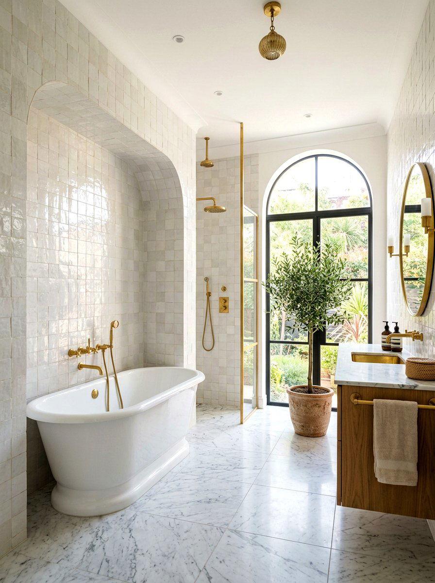 Zellige bathroom wall tile - 30 alcove tub styling ideas