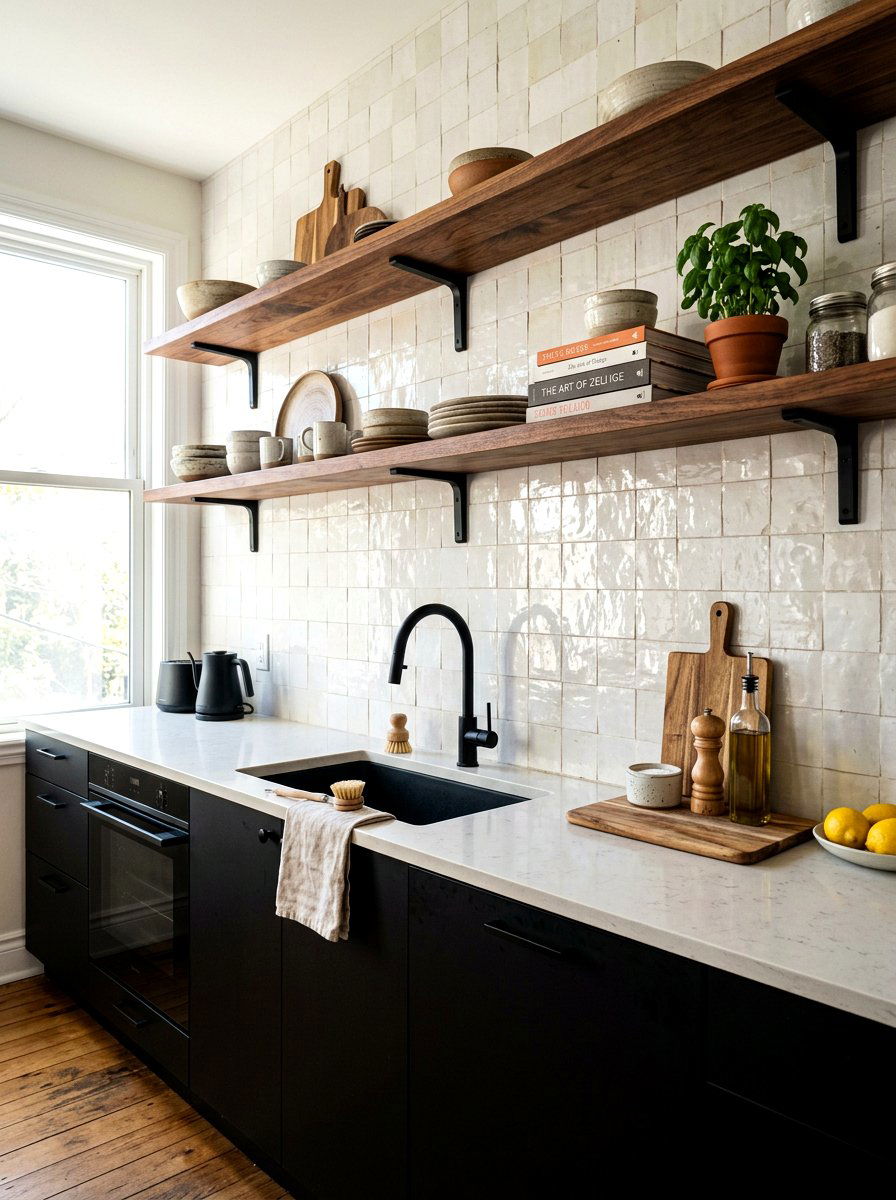 Zellige tile kitchen wall - 30 niche tile contrast ideas