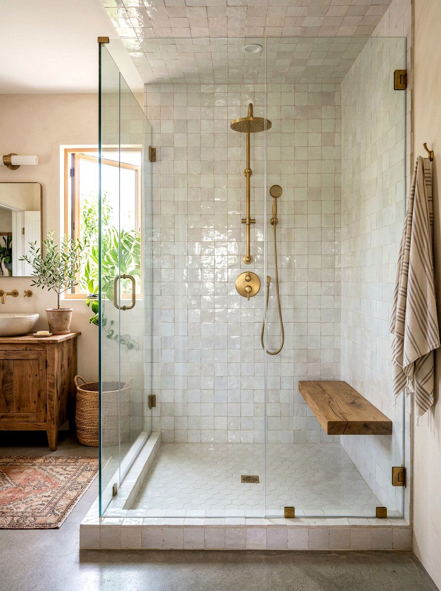 Zellige tile shower - 30 walk in shower ideas