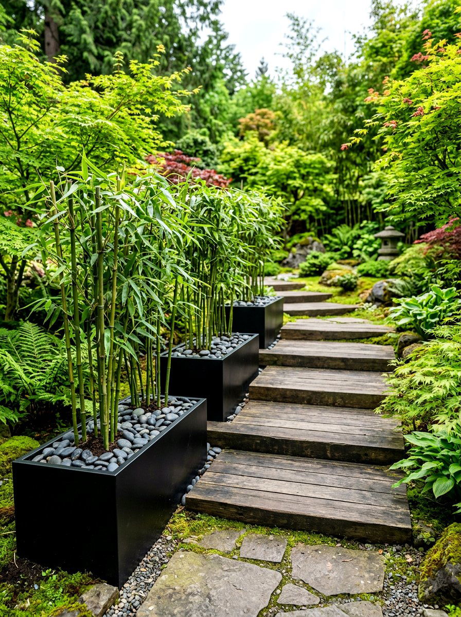 Zen Bamboo Planter - 30 porch steps flower pot ideas
