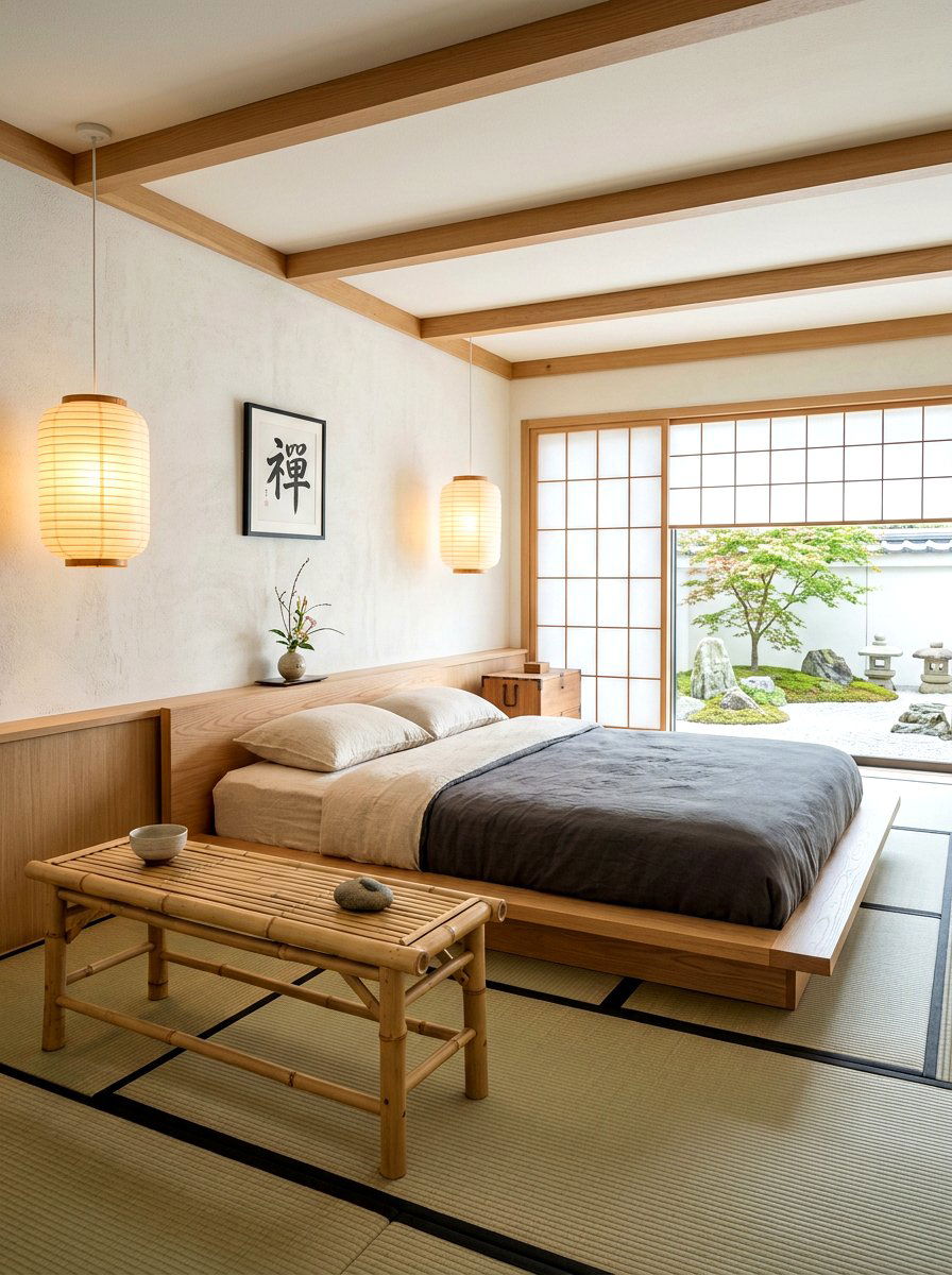 Zen Bedroom With Bamboo Bench - 30 bedroom bench ideas