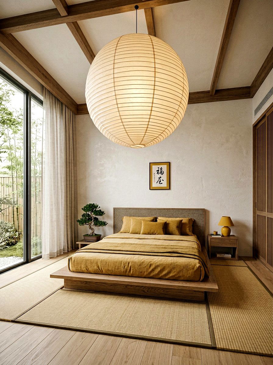 Zen Bedroom With Paper Lantern Pendant - 30 bedroom lighting ideas