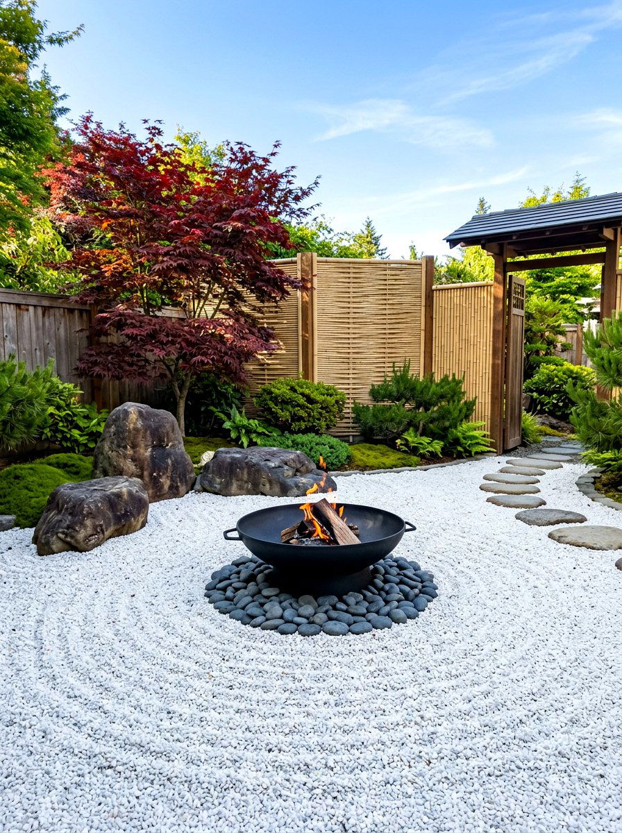Zen Fire Pit Garden - 30 backyard retreat fire pit ideas