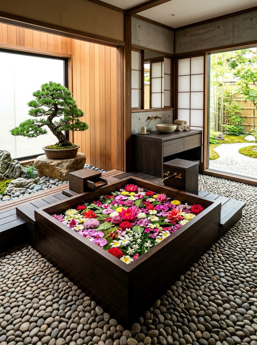 Zen Garden Floral Bath - 30 bloomcore bathroom ideas
