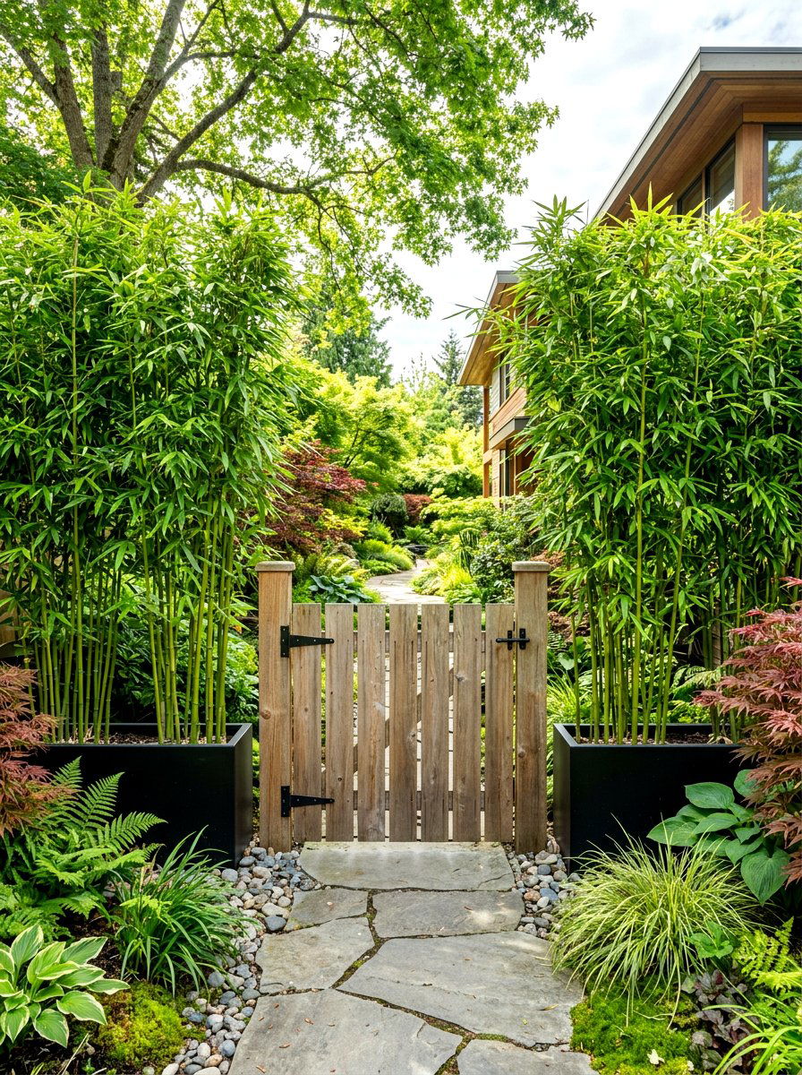 Zen Garden Gate With Bamboo - 30 driveway gate landscaping ideas