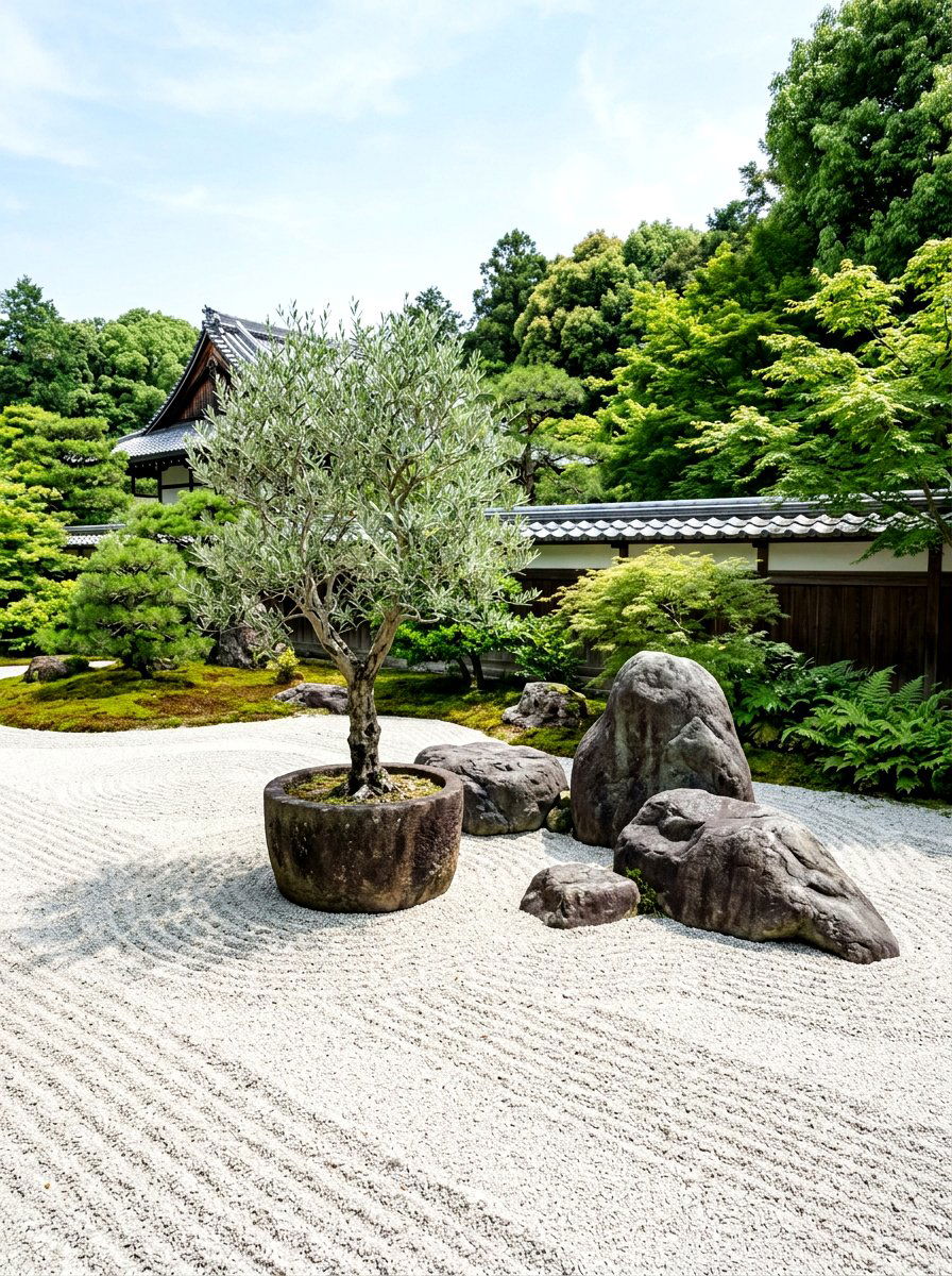 Zen Garden Greenery - 30 potted olive backyard ideas