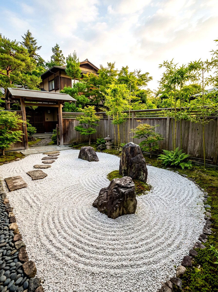 Zen Garden Path - 30 white gravel front yard ideas
