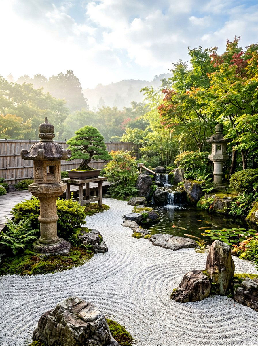 Zen Garden Stone Lanterns - 30 candle lantern patio ideas