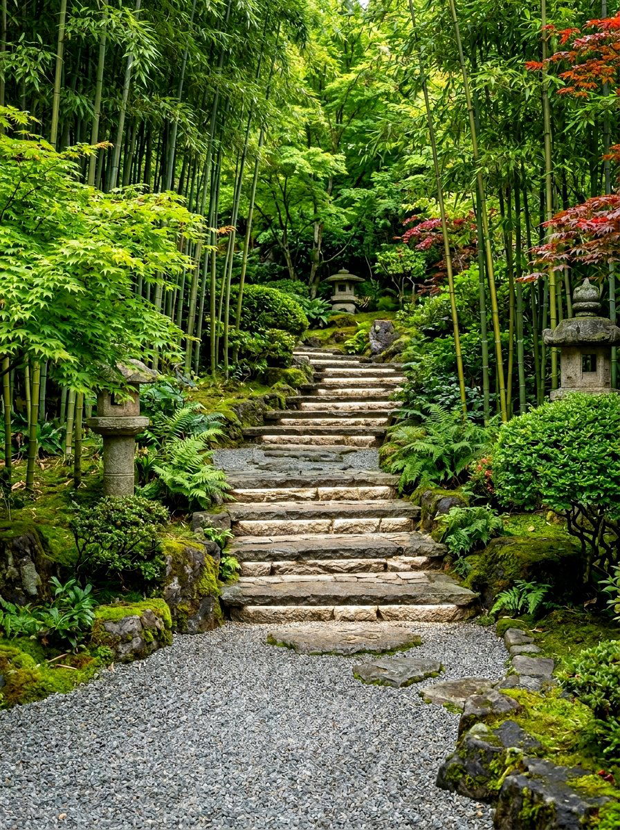 Zen Garden Stone Staircase Lighting - 30 stair lighting ideas