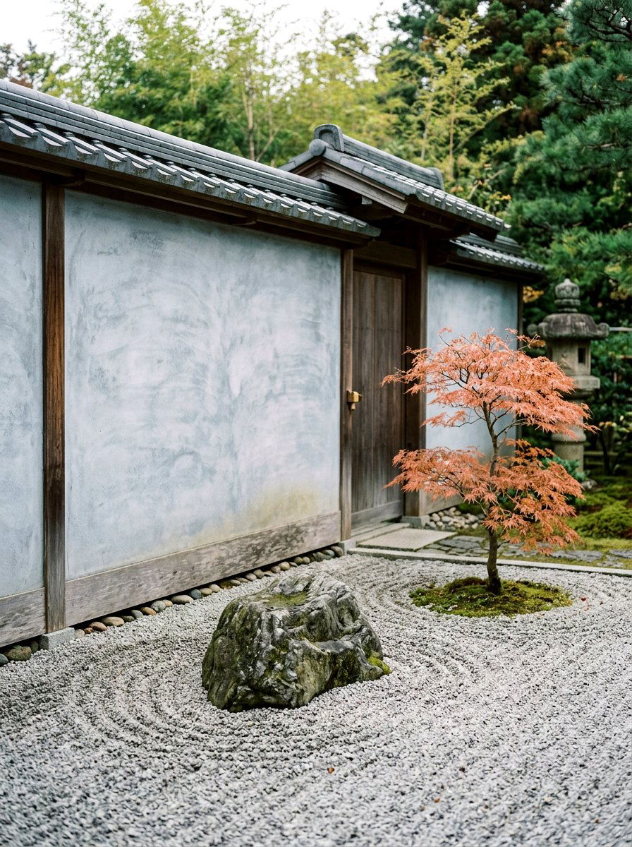 Zen Garden Stucco Partition - 30 limewashed wall backyard ideas
