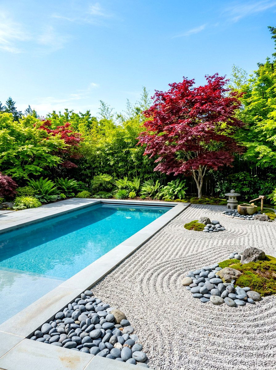 Zen Garden Surround - 30 resort backyard pool ideas