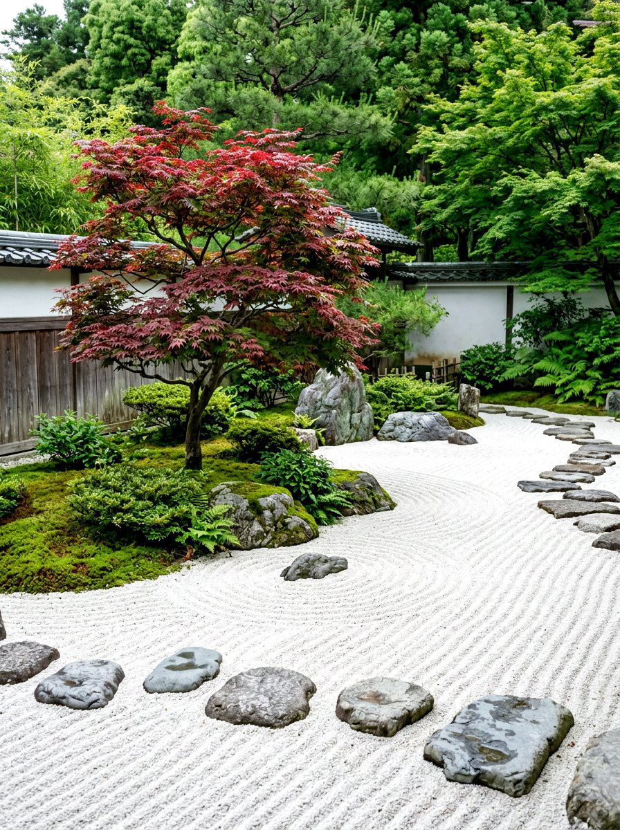 Zen Garden With River Rocks - 30 front porch flower bed ideas