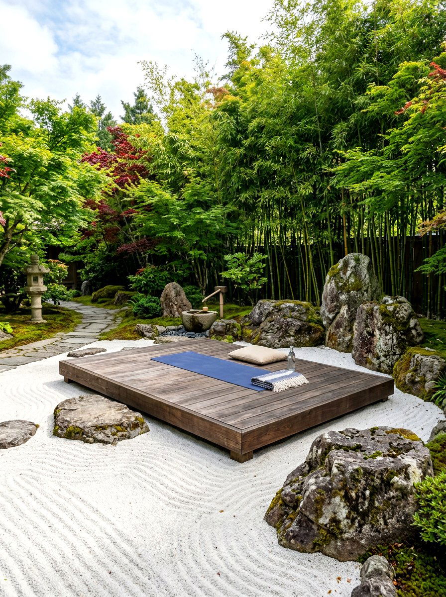 Zen Garden Yoga Area - 30 backyard yoga deck ideas