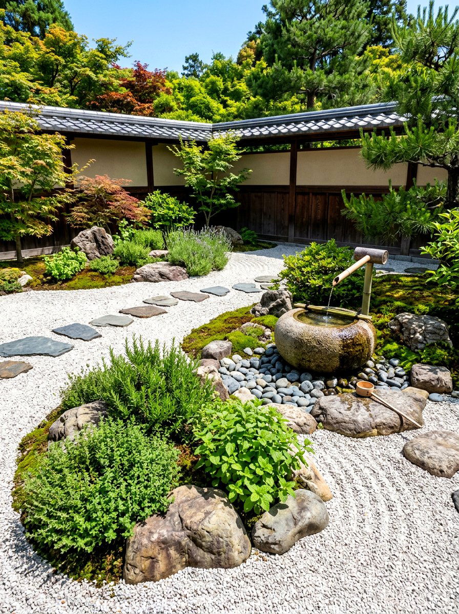 Zen Herb Garden - 30 courtyard herb garden ideas
