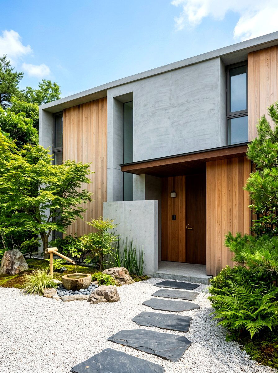 Zen Inspired Minimalist Facade - 30 front facade makeover ideas aesthetic