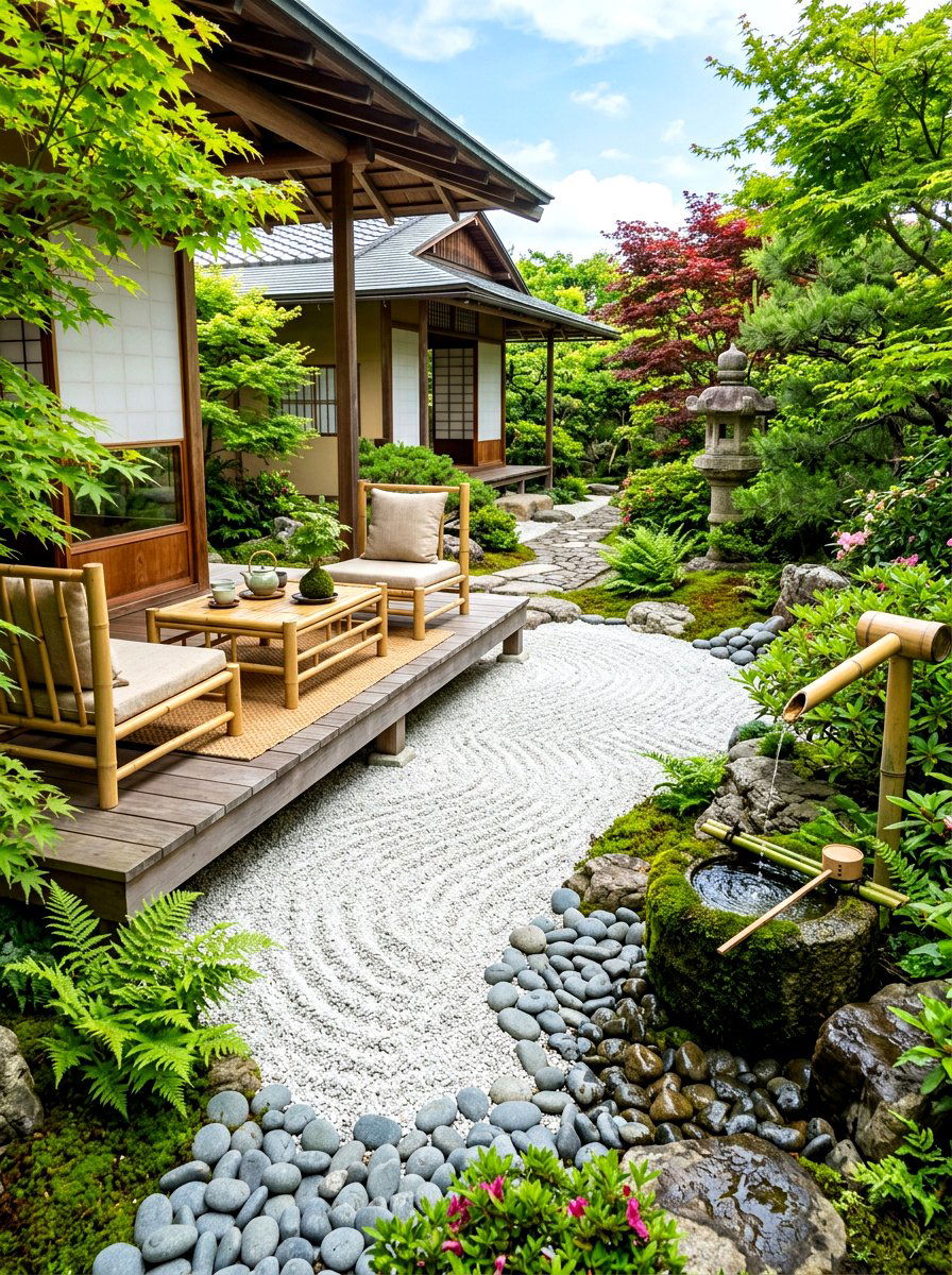 Zen Japanese Garden Lounge - 30 luxury patio lounge ideas