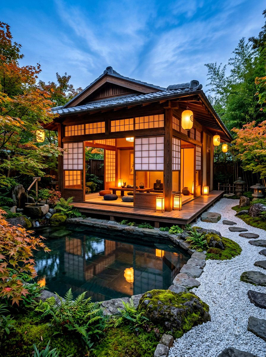Zen Japanese Pool House - 30 pool house lounge backyard ideas