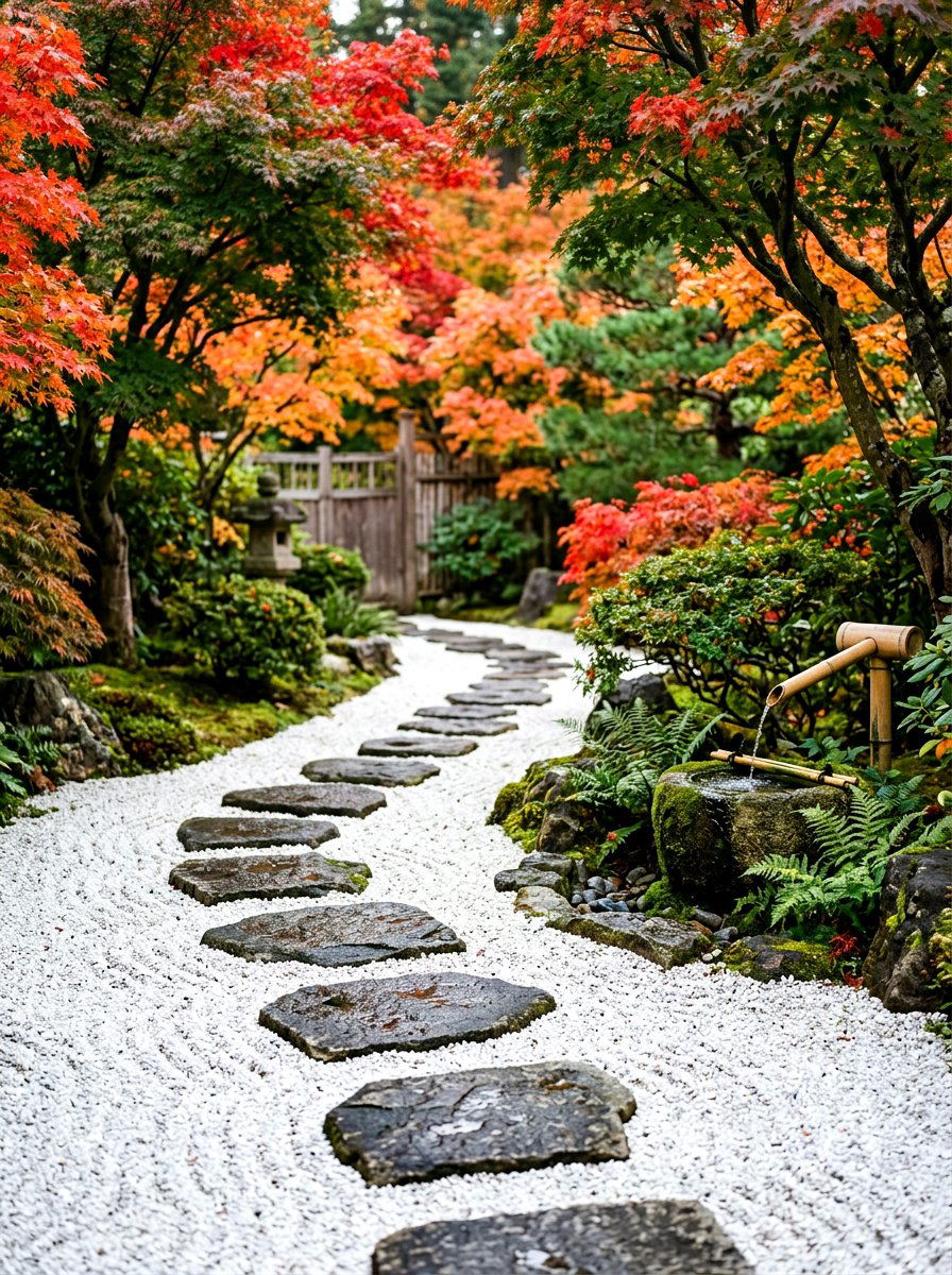 Zen Japanese Walkway - 30 stepping stone backyard path ideas