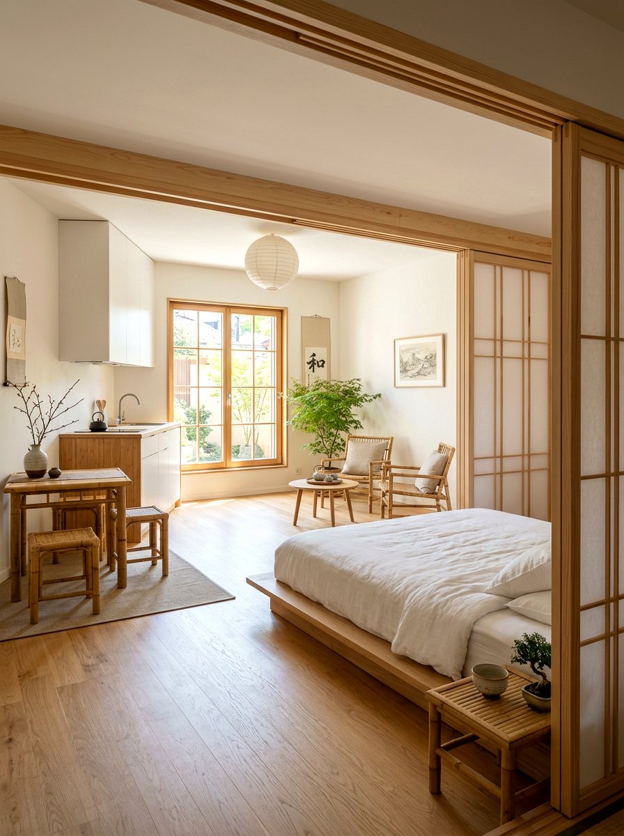 Zen Japanese studio apartment - 30 studio apartment vibe ideas