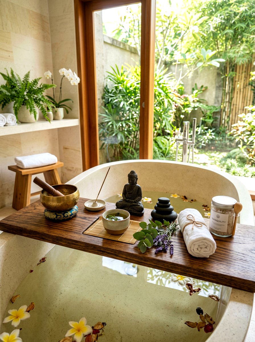 Zen Meditation Bath Tray - 30 bath tray styling ideas
