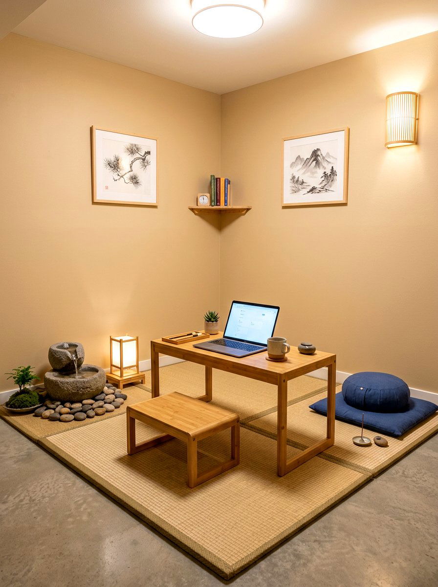 Zen Meditation Workspace - 30 basement office nook ideas