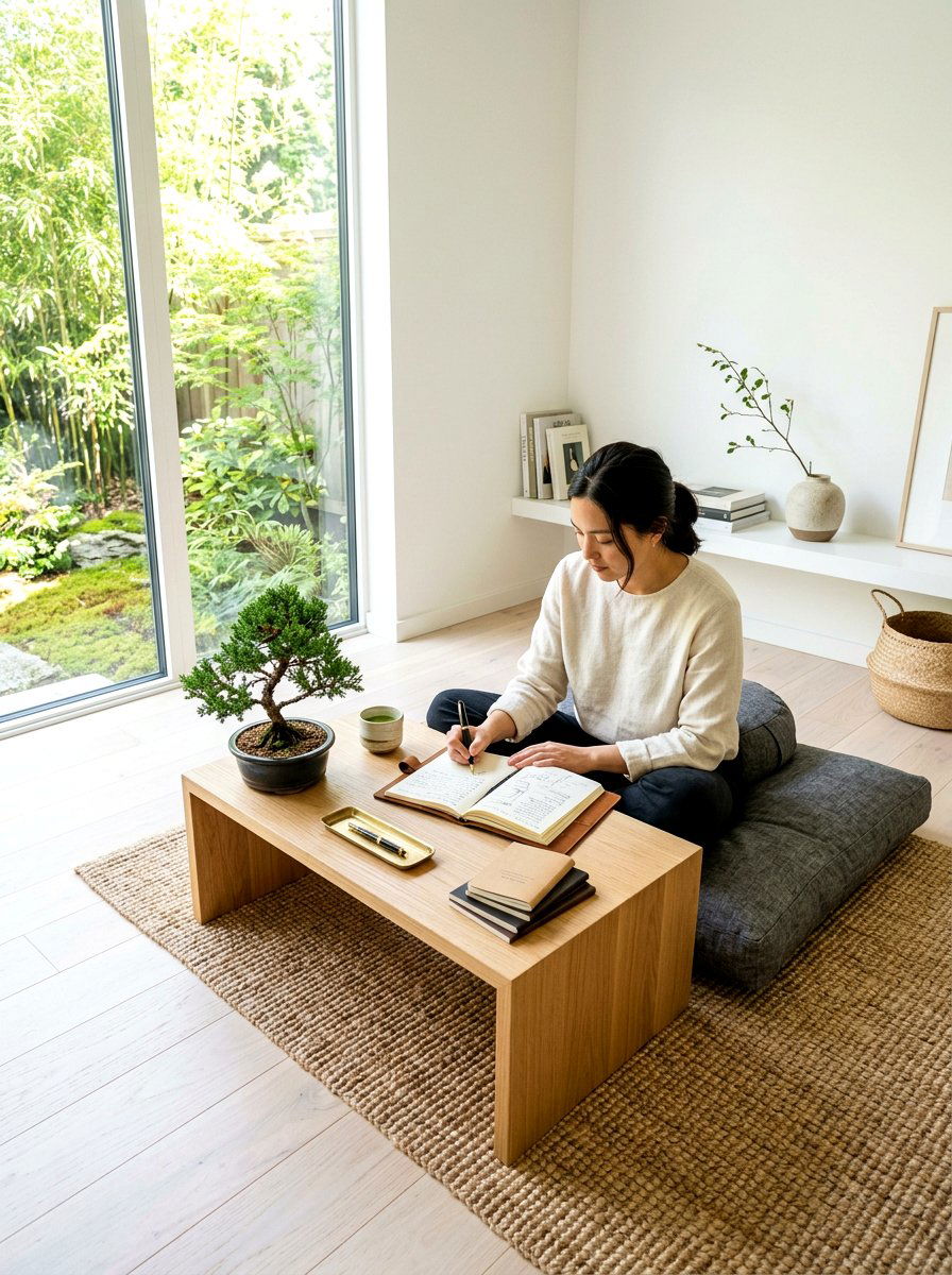 Zen Minimalist Floor Desk - 30 journaling nook ideas