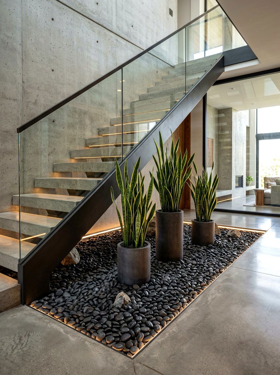 Zen Pebble Rock Garden - 30 staircase plant corner ideas