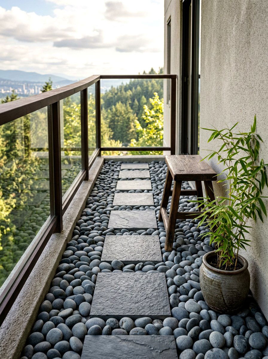 Zen Stone Flooring - 30 narrow balcony ideas