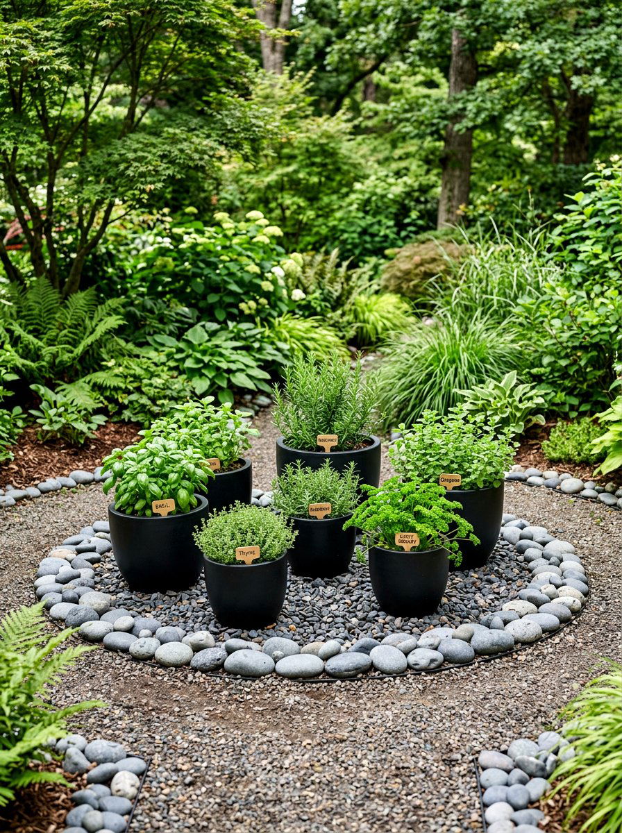 Zen Stone Herb Circle - 30 herb garden corner ideas