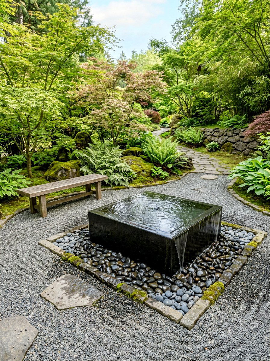 Zen Water Feature Garden - 30 boutique hotel patio ideas
