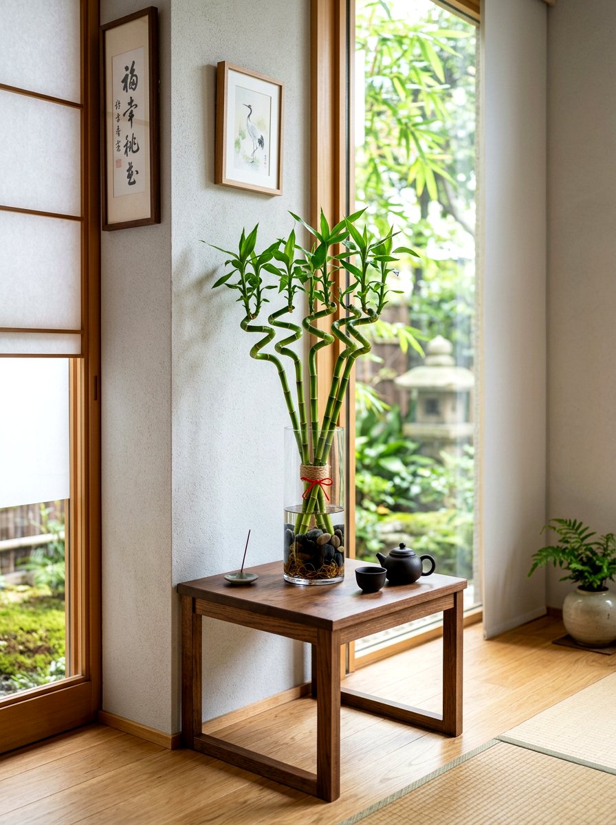 Zen bamboo arrangement - 30 office plant corner ideas