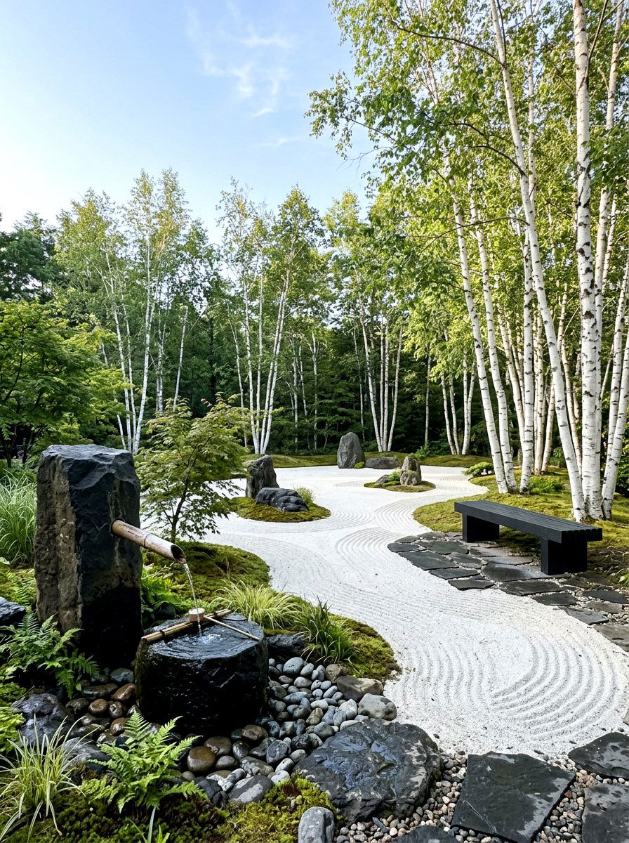 Zen black and white garden retreat - 30 black and white patio ideas