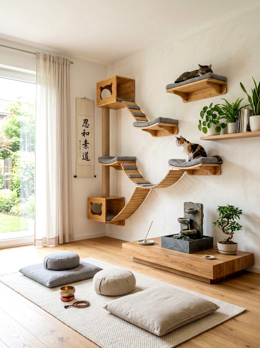 Zen cat wall sanctuary - 30 cat climbing wall ideas