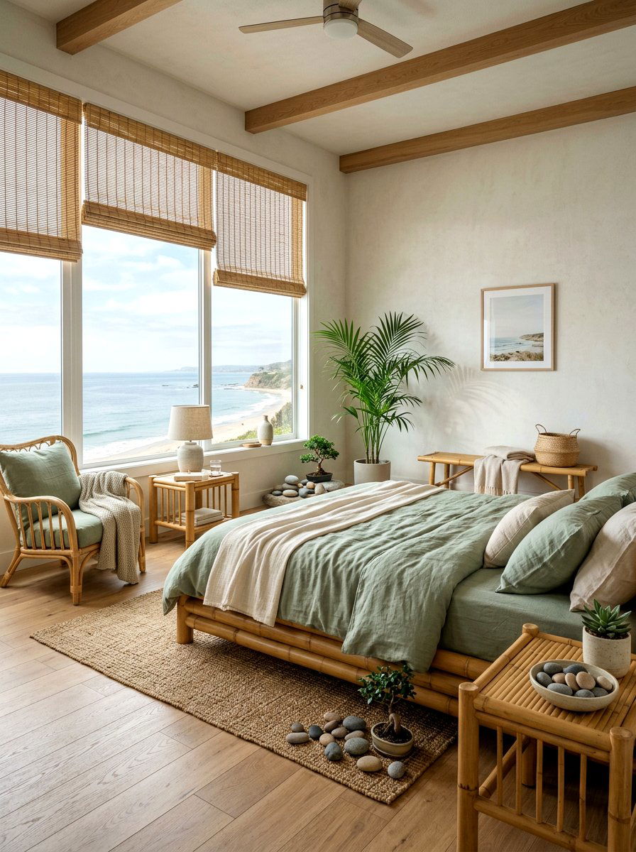 Zen coastal bedroom with bamboo elements - 30 coastal bedroom ideas