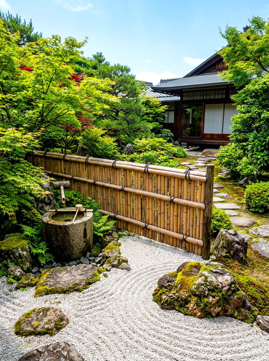Zen garden bamboo screen - 30 bamboo planter screen ideas