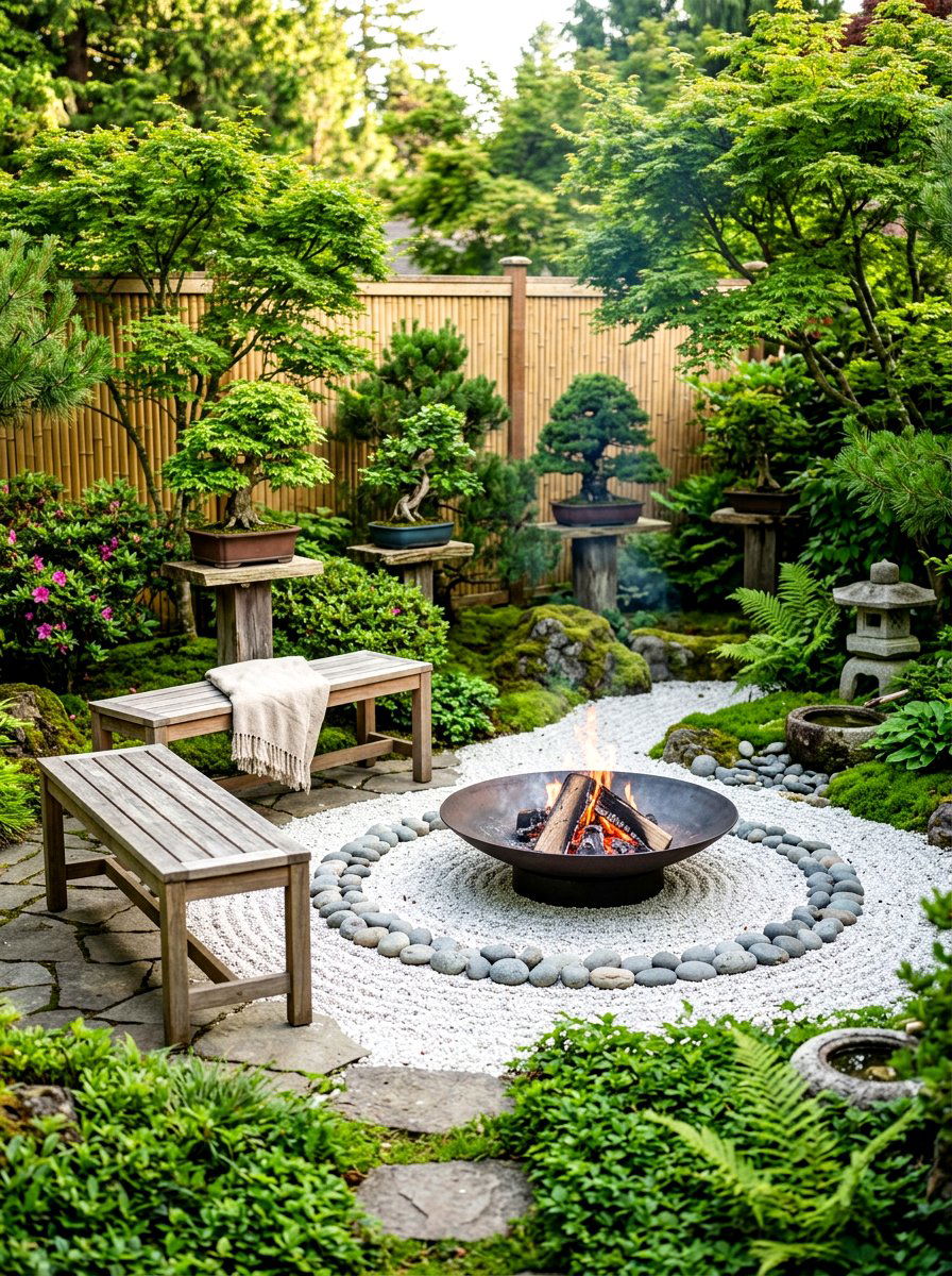 Zen garden fire pit - 30 fire pit lounge ideas