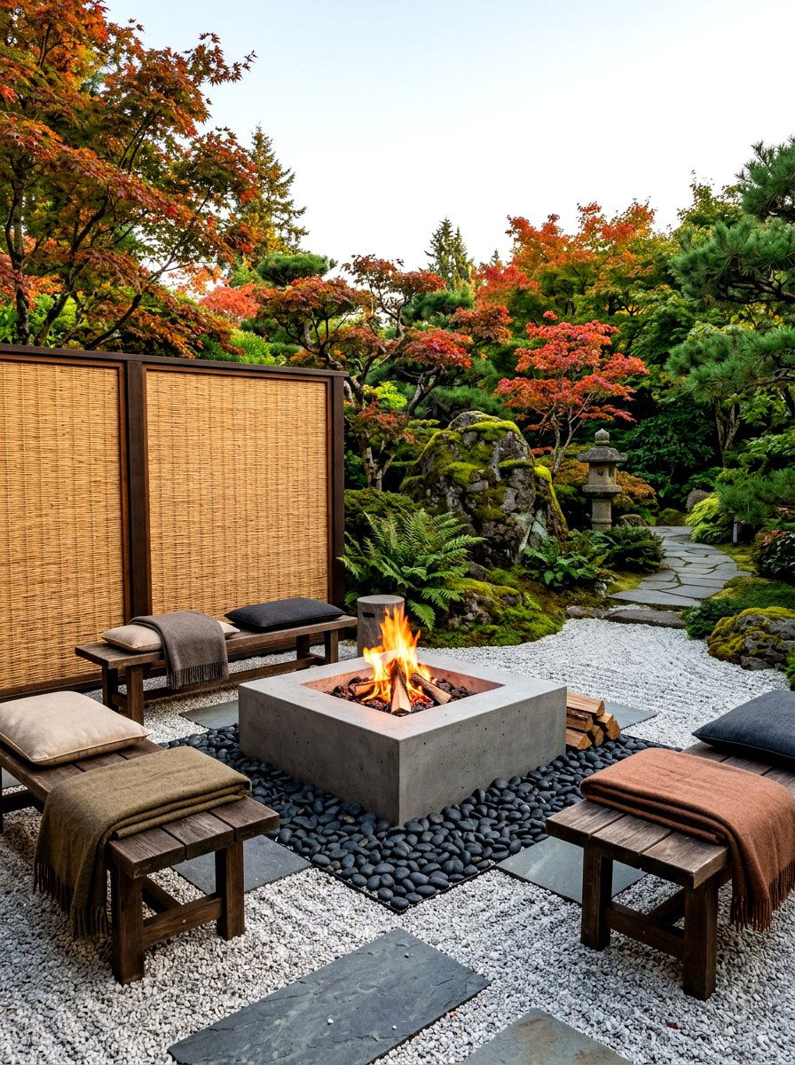 Zen garden fireplace lounge - 30 patio fireplace lounge ideas
