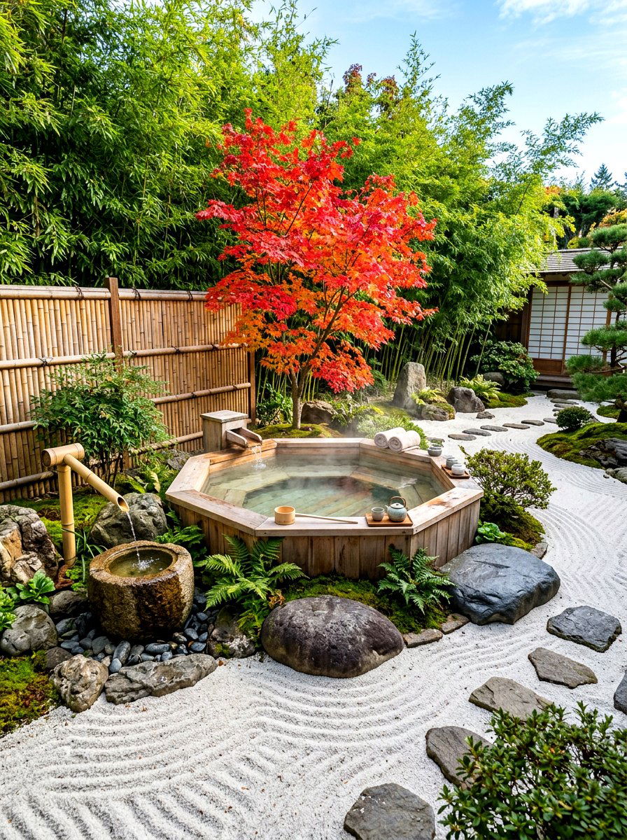 Zen garden hot tub - 30 small hot tub patio ideas