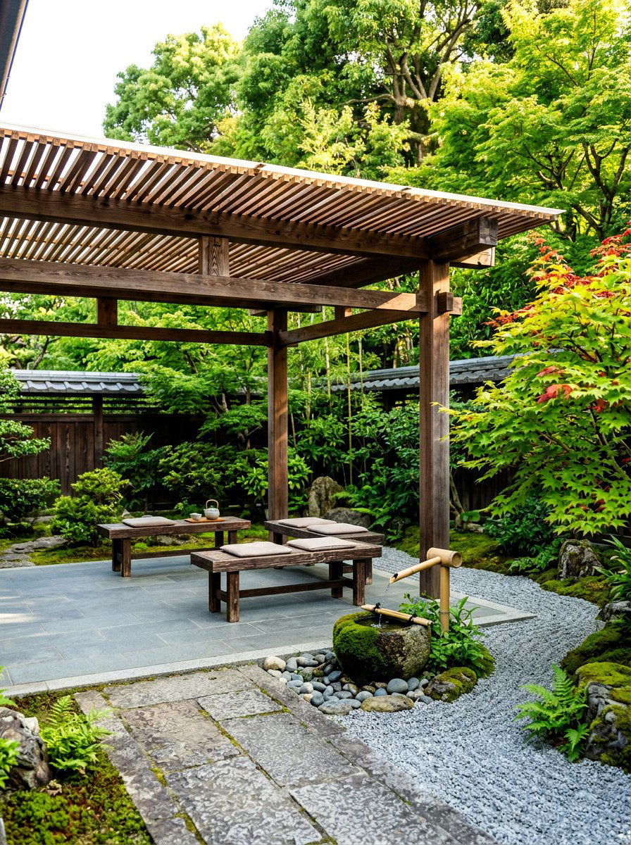 Zen garden pergola seating - 30 open pergola seating ideas