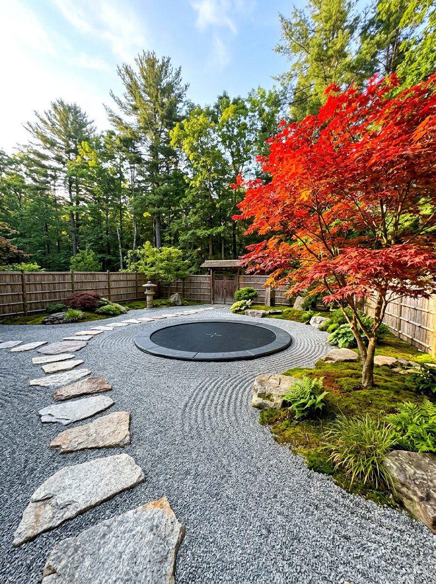 Zen garden trampoline - 30 trampoline landscaping ideas